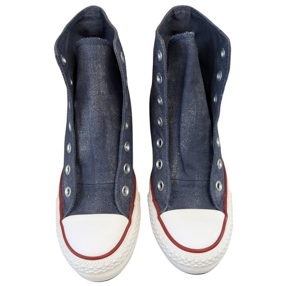 Converse 2014 Platform Plus Hidden Wedge Blue Sparkle High Top Sneaker 7 RARE - Picture 8 of 10